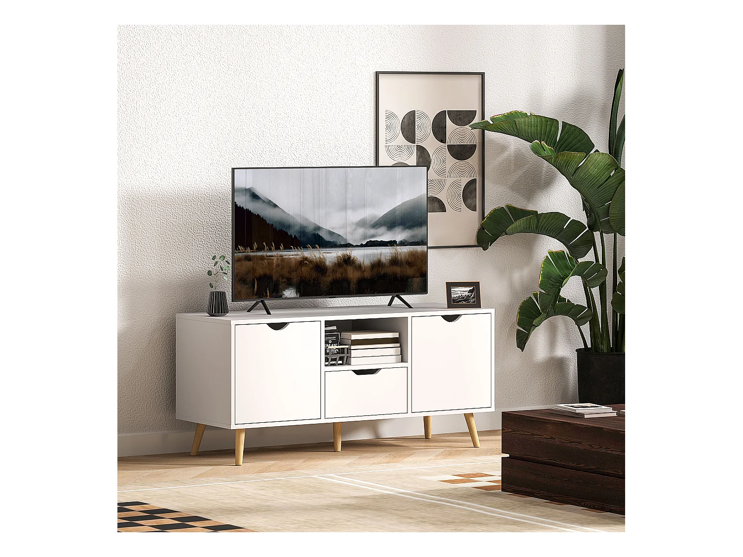 Mobile porta tv max 50" con cassetto e armadietti colore bianco