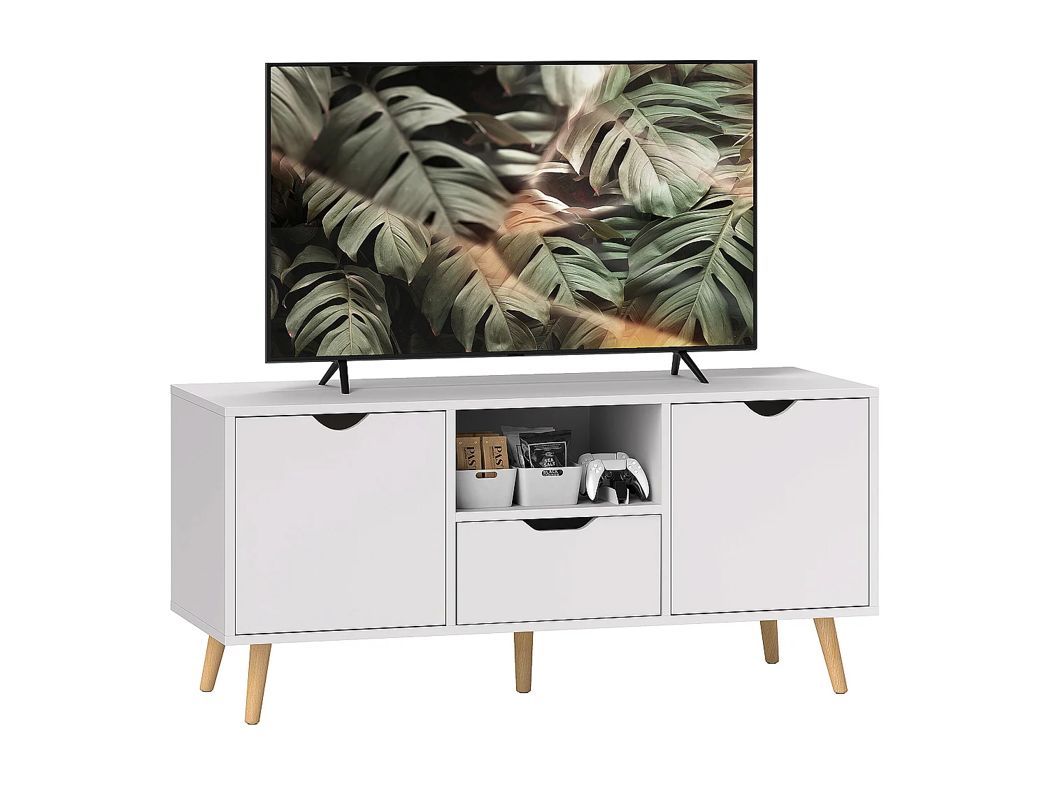 Mobile porta tv max 50" con cassetto e armadietti colore bianco