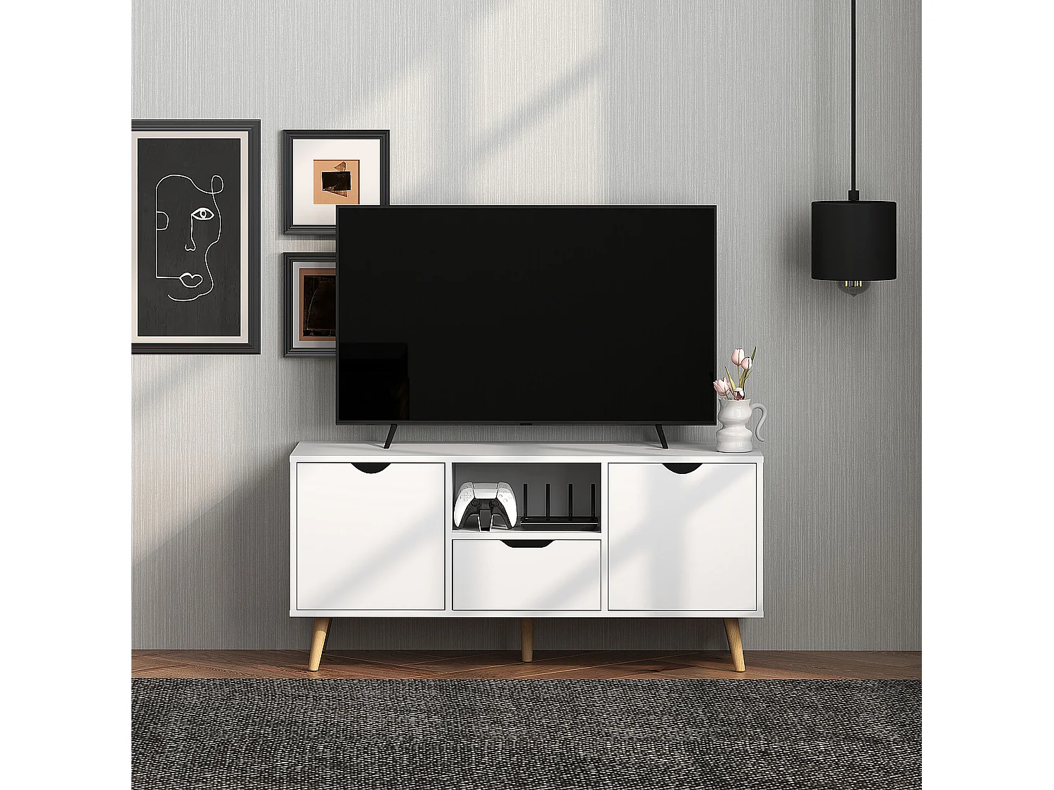 Mobile porta tv max 50" con cassetto e armadietti colore bianco