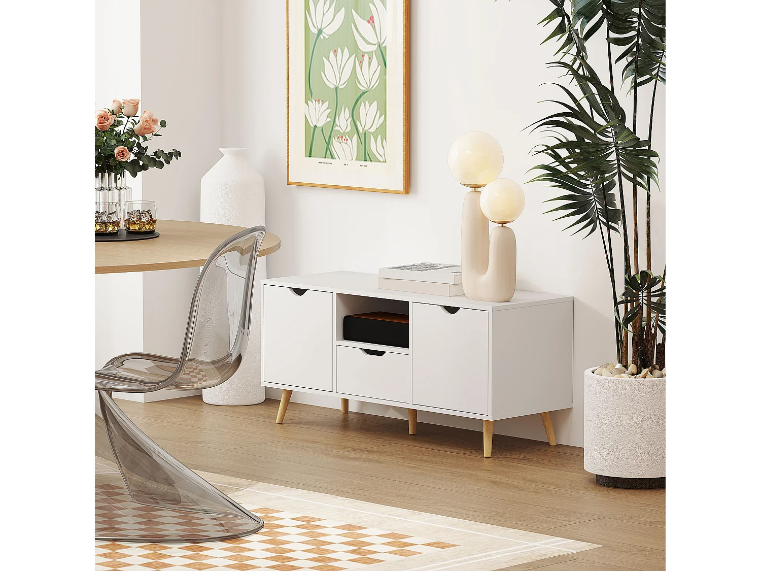 Mobile porta tv max 50" con cassetto e armadietti colore bianco