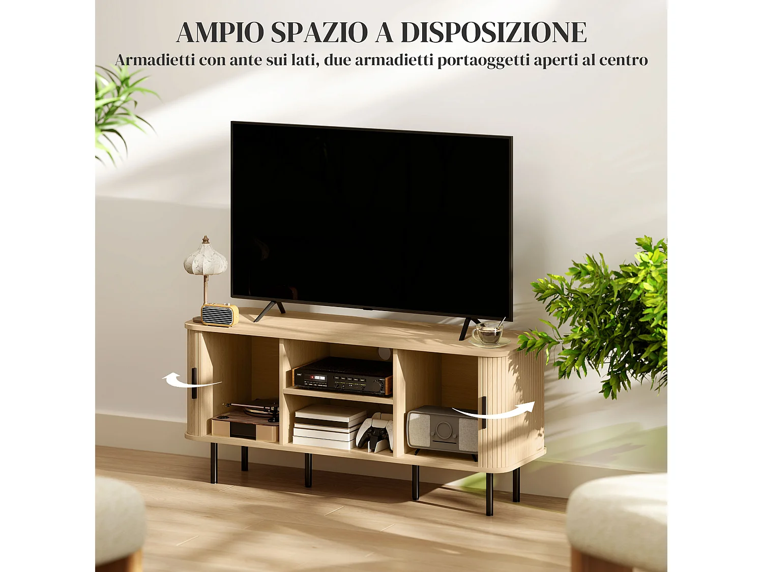 Mobile tv 55&nbsp; con 2 armadietti e 2 ripiani in legno e acciaio