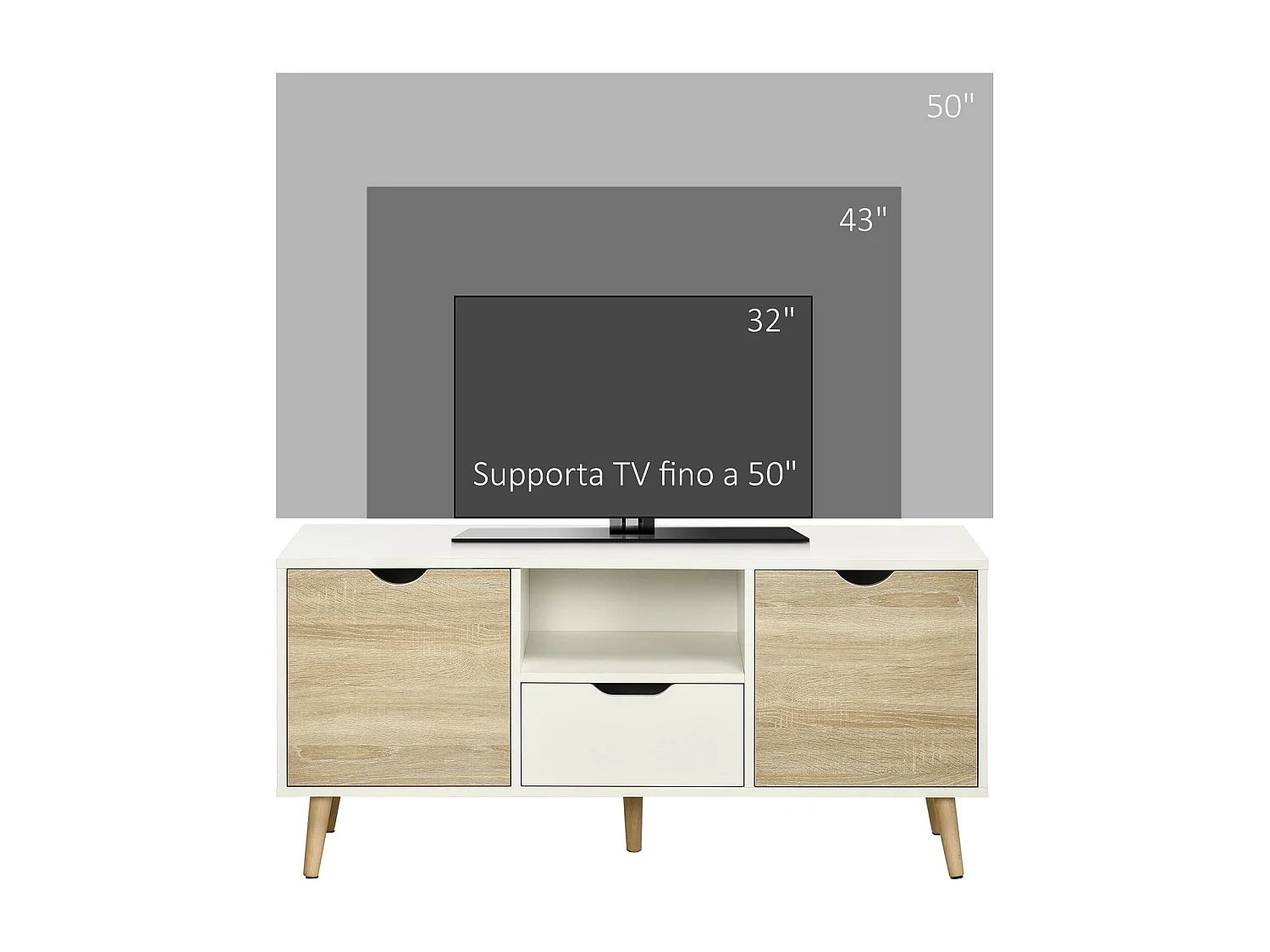 Mobile tv moderno max 50" con cassetti armadietti e ripiani