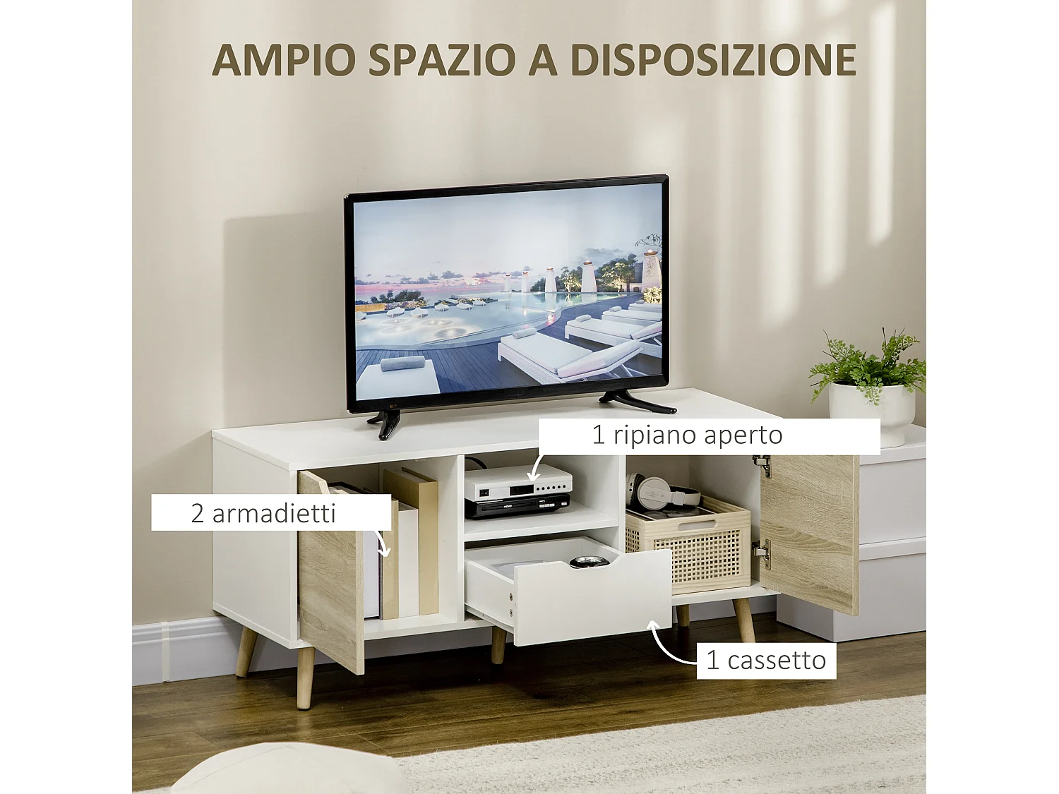 Mobile tv moderno max 50" con cassetti armadietti e ripiani