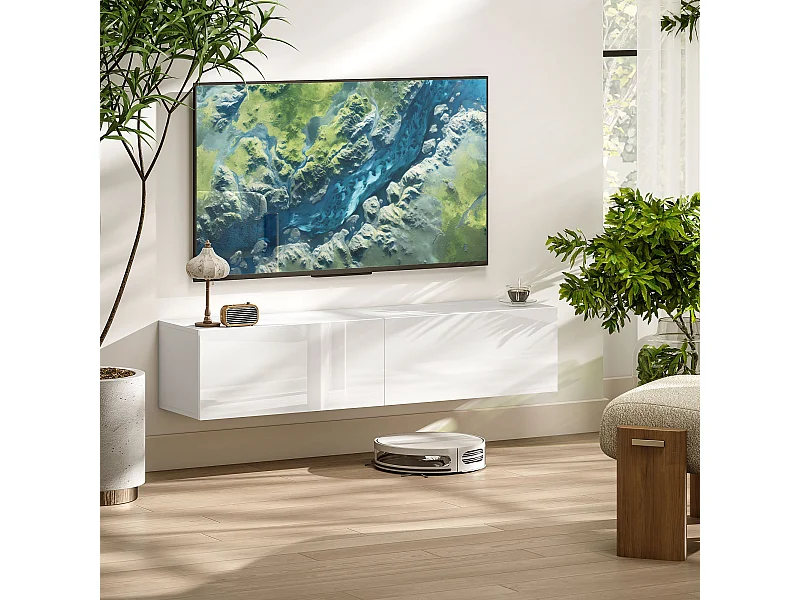 Mobile porta tv da 45"-55"-65" sospeso con 2 armadietti bianco