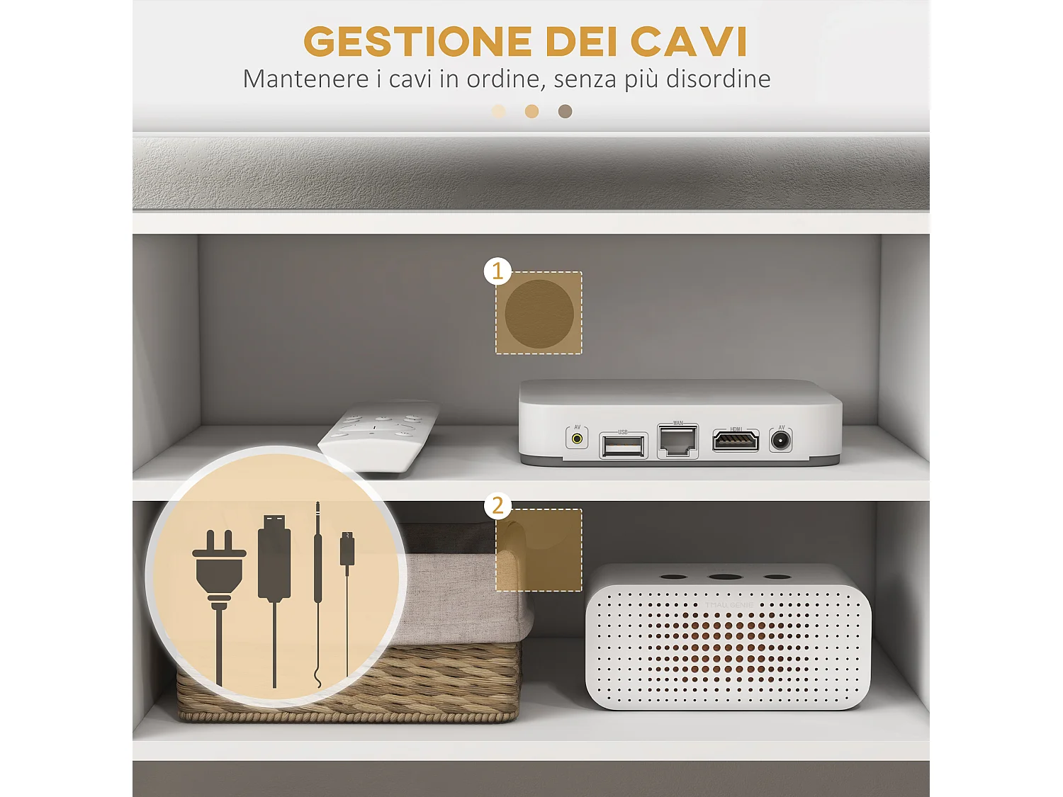 Mobile tv 55 pollici max con 2 armadietti e 2 ripiani in truciolato