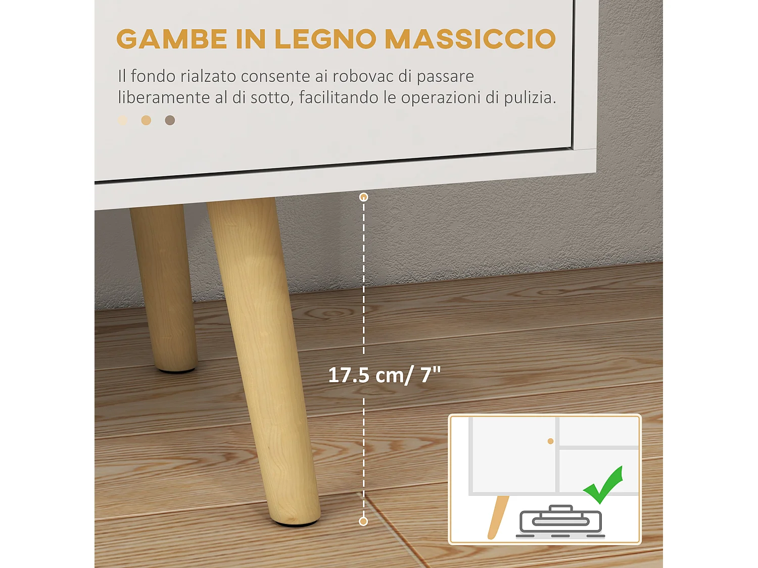 Mobile tv 55 pollici max con 2 armadietti e 2 ripiani in truciolato