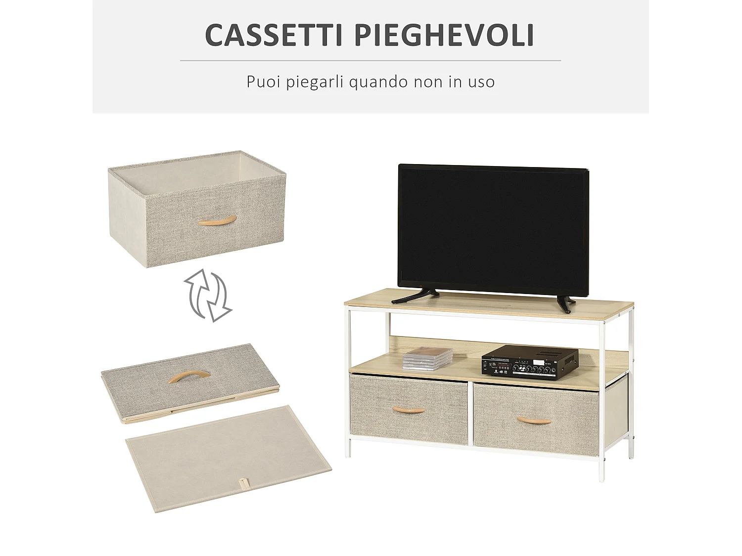 Mobile porta tv da 47&nbsp; con cassetti pieghevoli e ripiano aperto