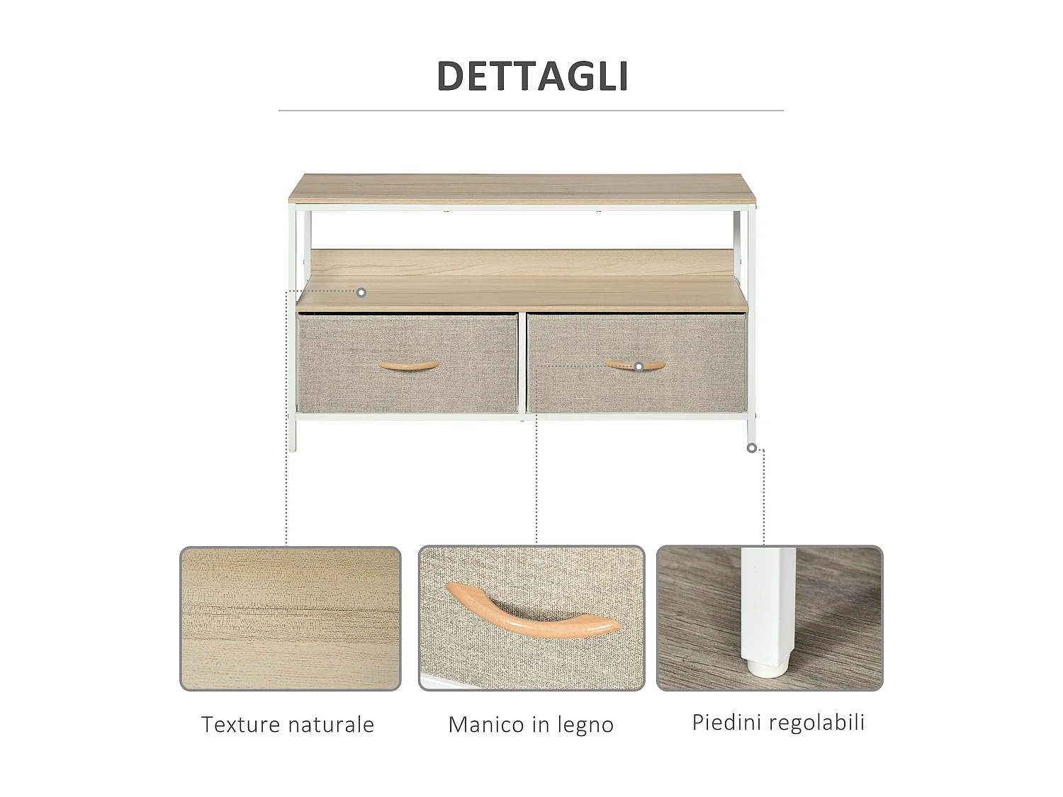Mobile porta tv da 47&nbsp; con cassetti pieghevoli e ripiano aperto