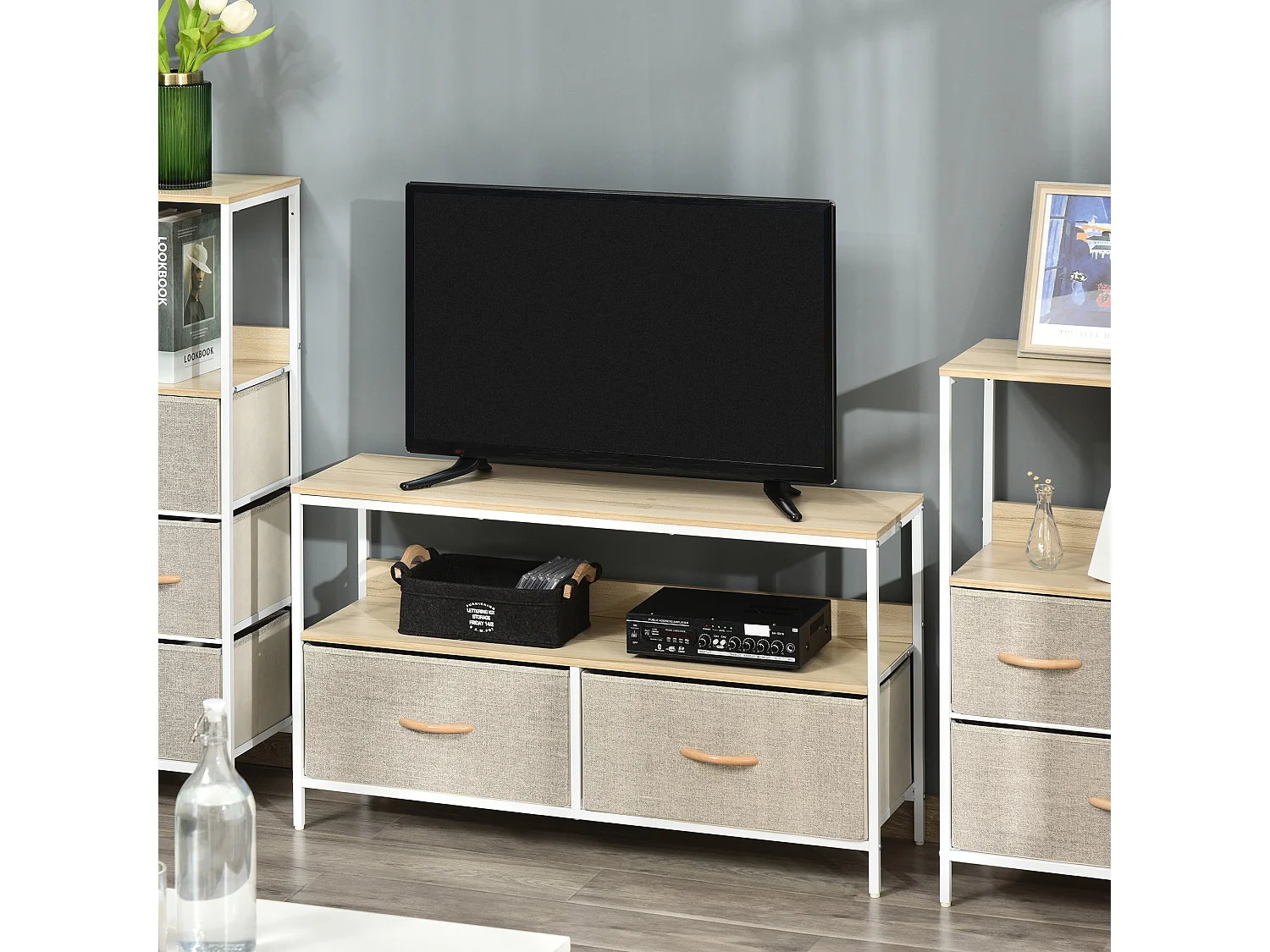 Mobile porta tv da 47&nbsp; con cassetti pieghevoli e ripiano aperto