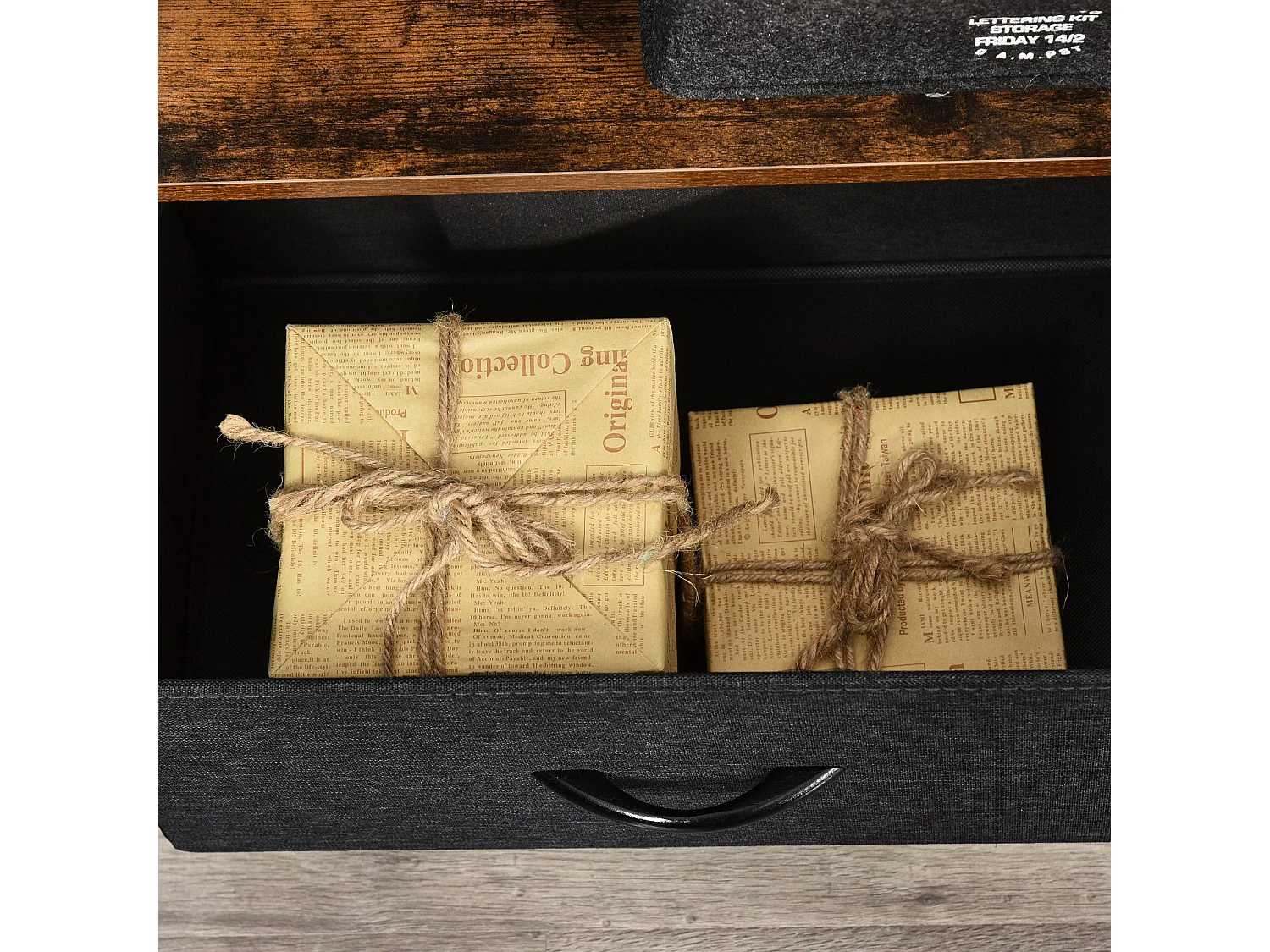 Mobile tv stile industriale con 2 cassetti e mensola 98x29x56cm