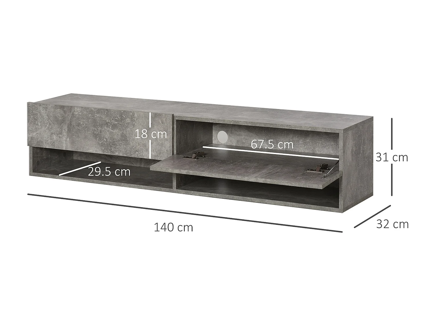 Mobile porta tv sospeso con 4 vani a ribalta legno grigio