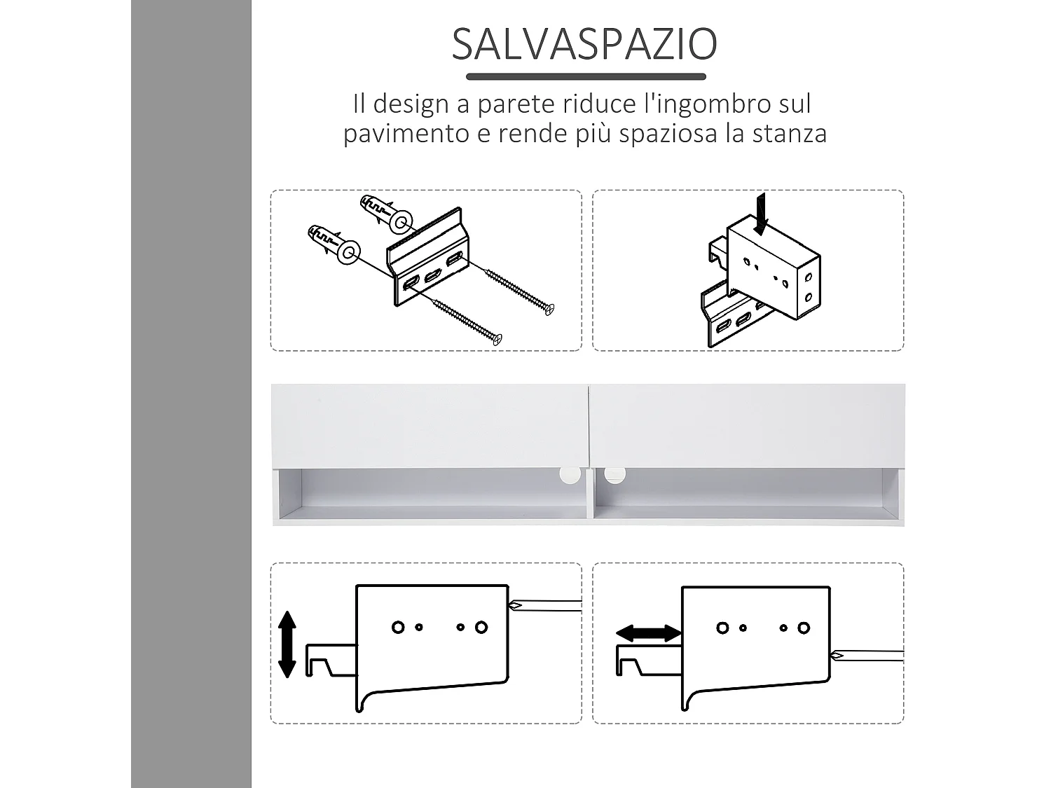 Mobile porta tv sospeso con 4 vani a ribalta legno grigio