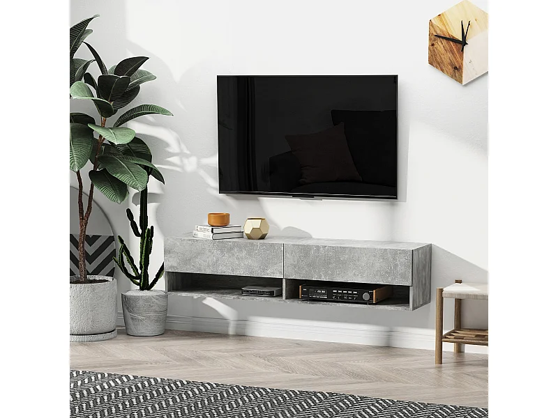 Mobile porta tv sospeso con 4 vani a ribalta legno grigio