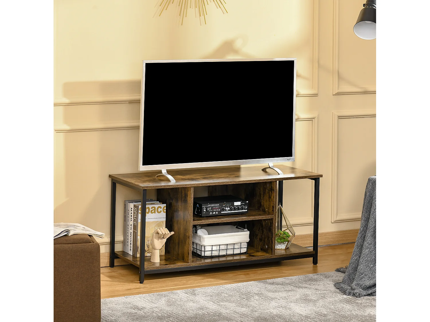 Mobile tv salotto stile industriale legno e acciaio 110x40x50cm