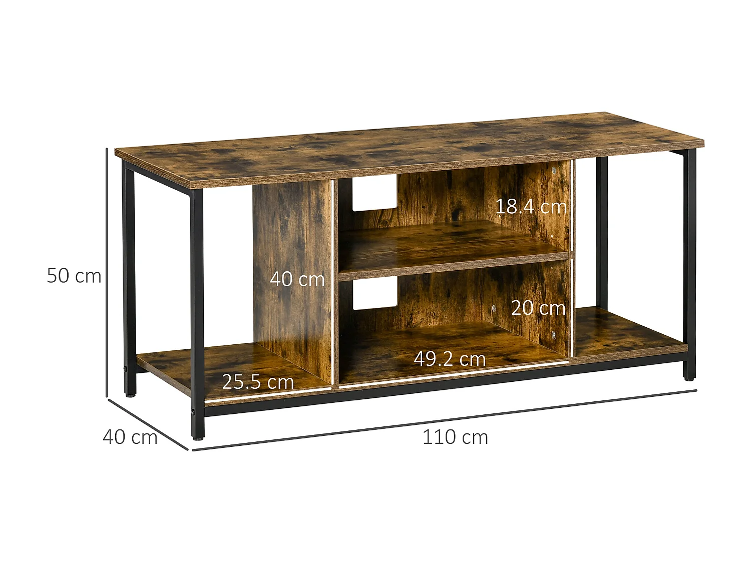 Mobile tv salotto stile industriale legno e acciaio 110x40x50cm