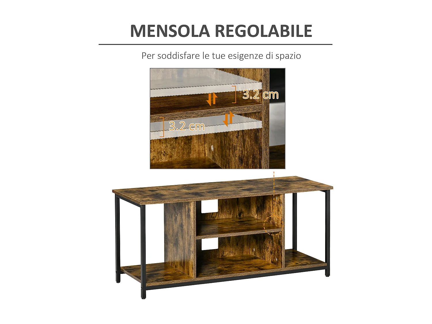 Mobile tv salotto stile industriale legno e acciaio 110x40x50cm