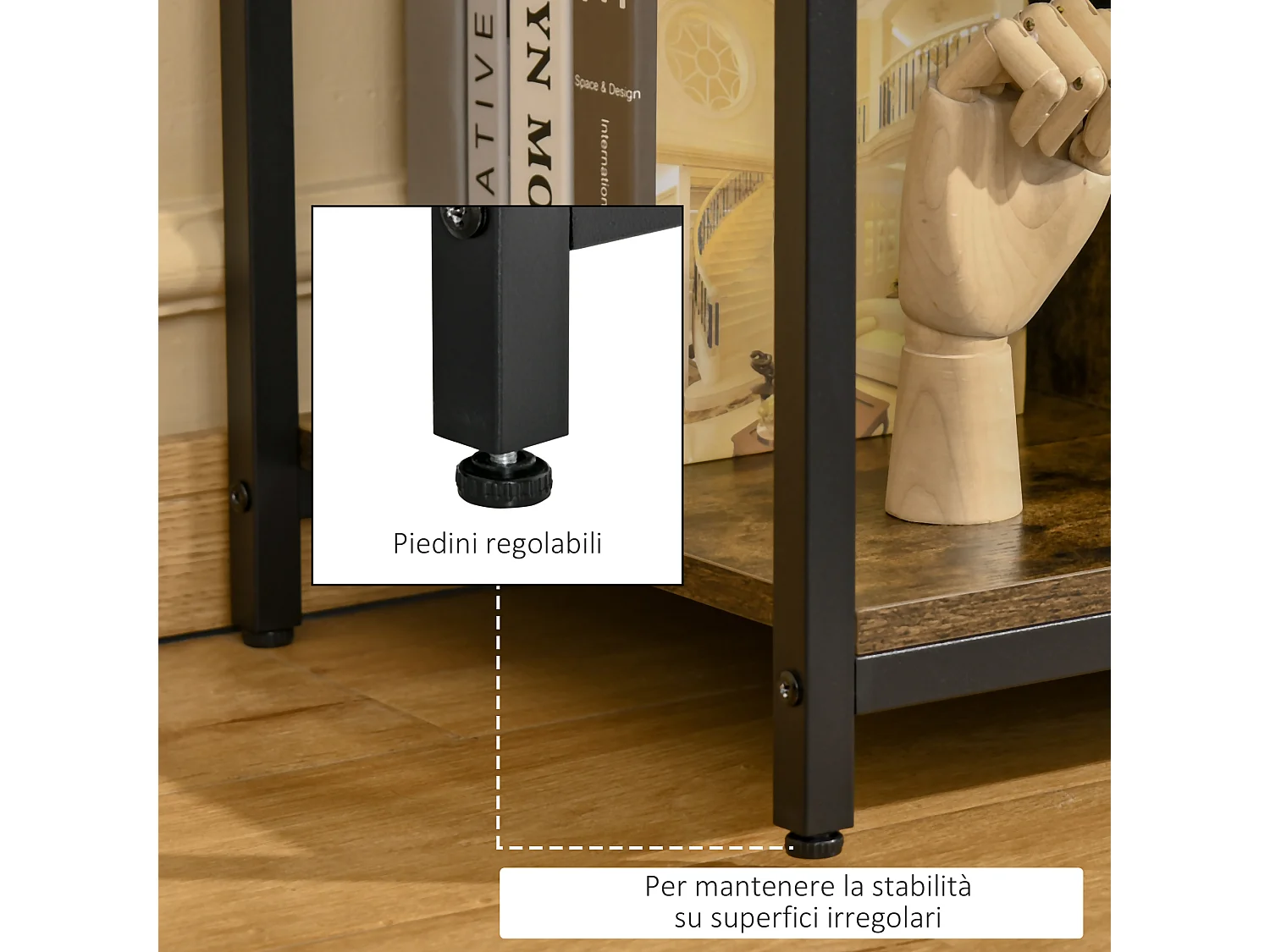 Mobile tv salotto stile industriale legno e acciaio 110x40x50cm