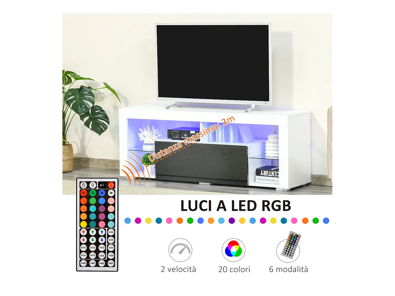Mobile porta tv con luci led colorate per televisioni 55 pollice