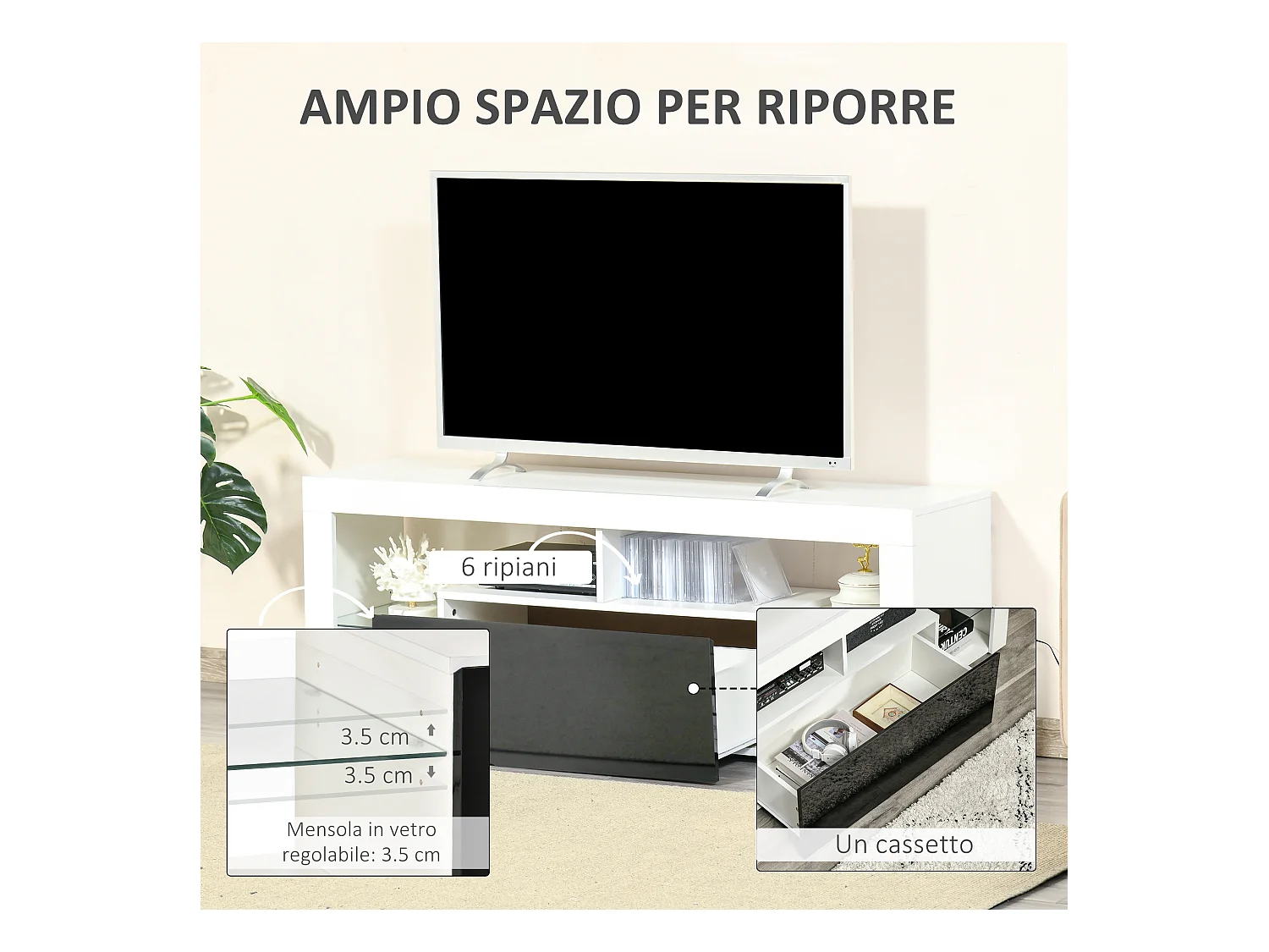 Mobile porta tv con luci led colorate per televisioni 55 pollice