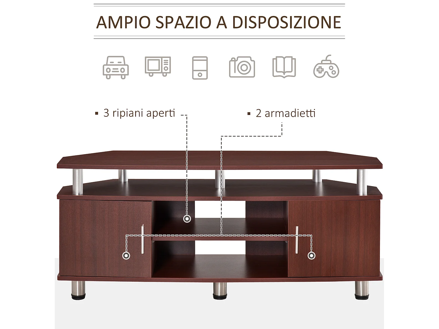 Mobile porta tv fino a 55" 2 vani con ante marrone