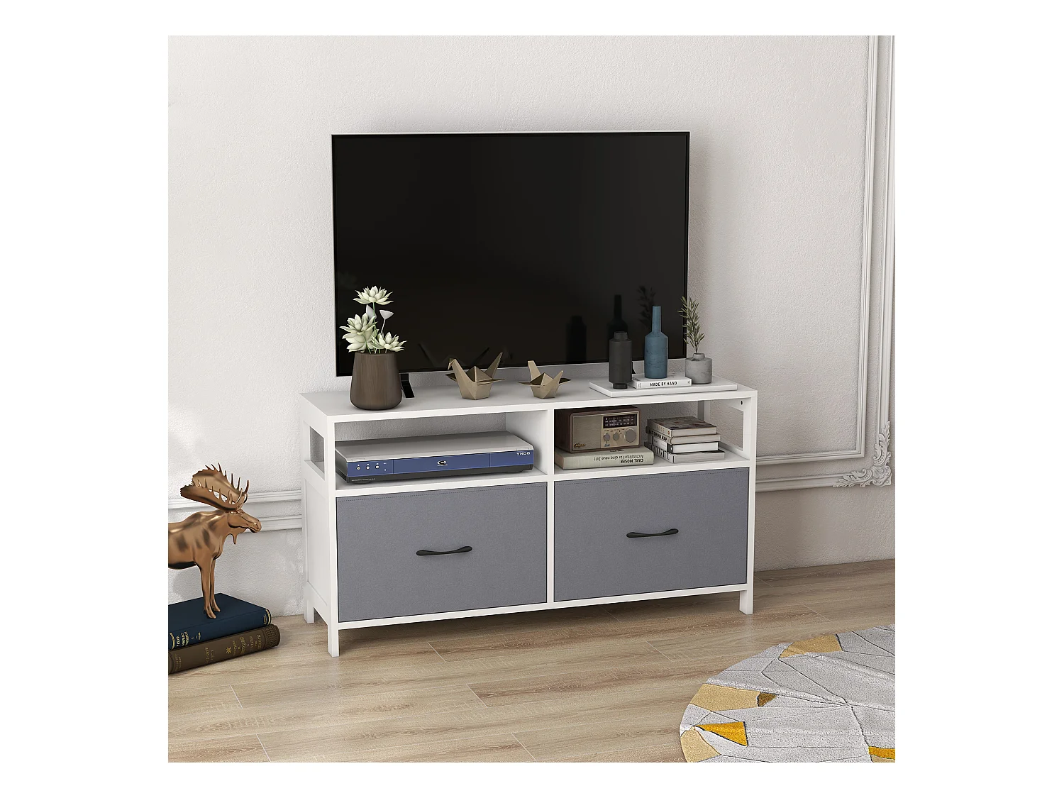 Mobile tv 45&nbsp; max con 2 cassetti e 2 ripiani bianco grigio