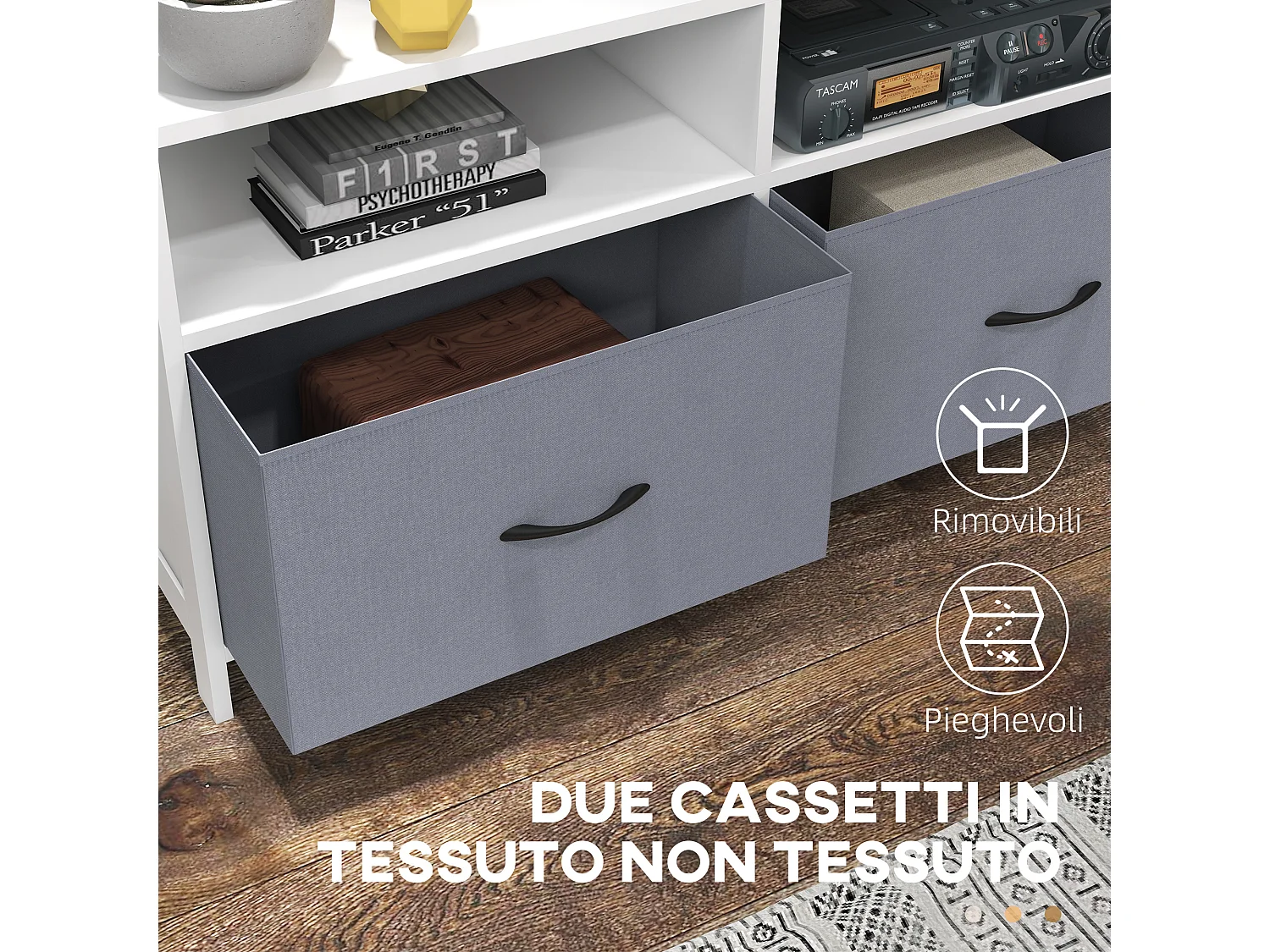 Mobile tv 45&nbsp; max con 2 cassetti e 2 ripiani bianco grigio