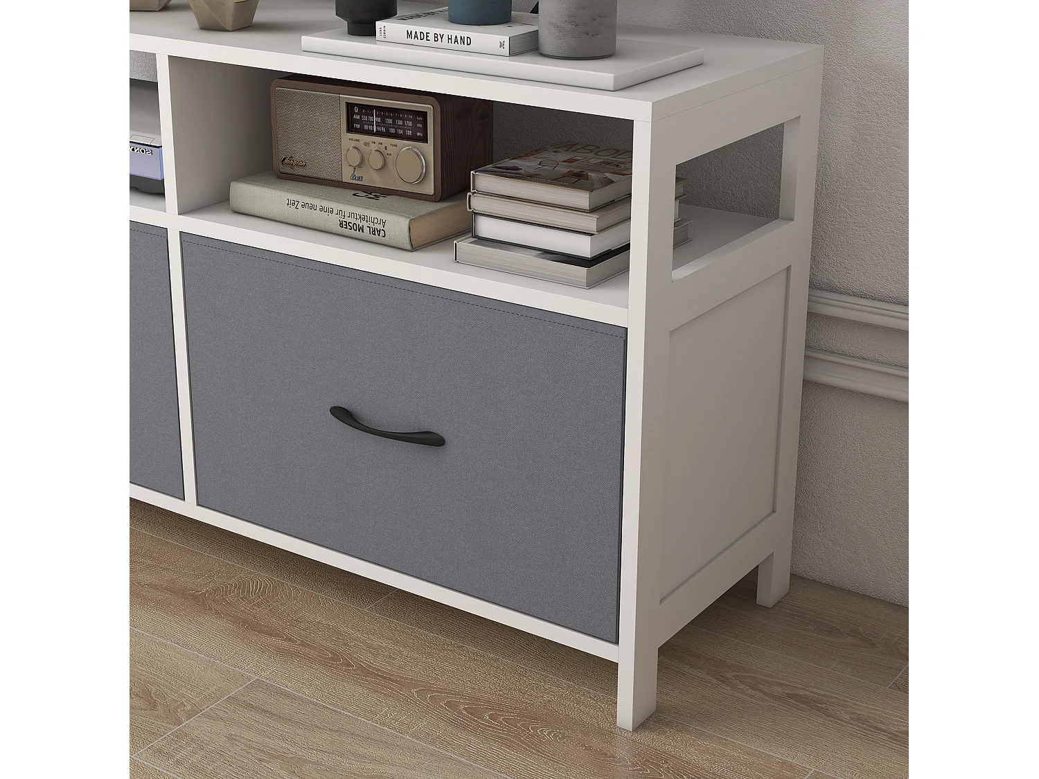 Mobile tv 45&nbsp; max con 2 cassetti e 2 ripiani bianco grigio