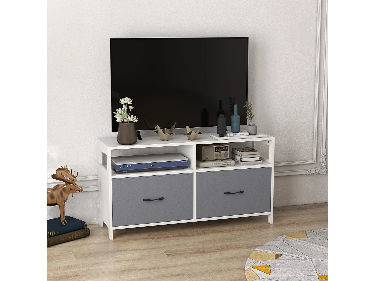 Mobile tv 45&nbsp; max con 2 cassetti e 2 ripiani bianco grigio