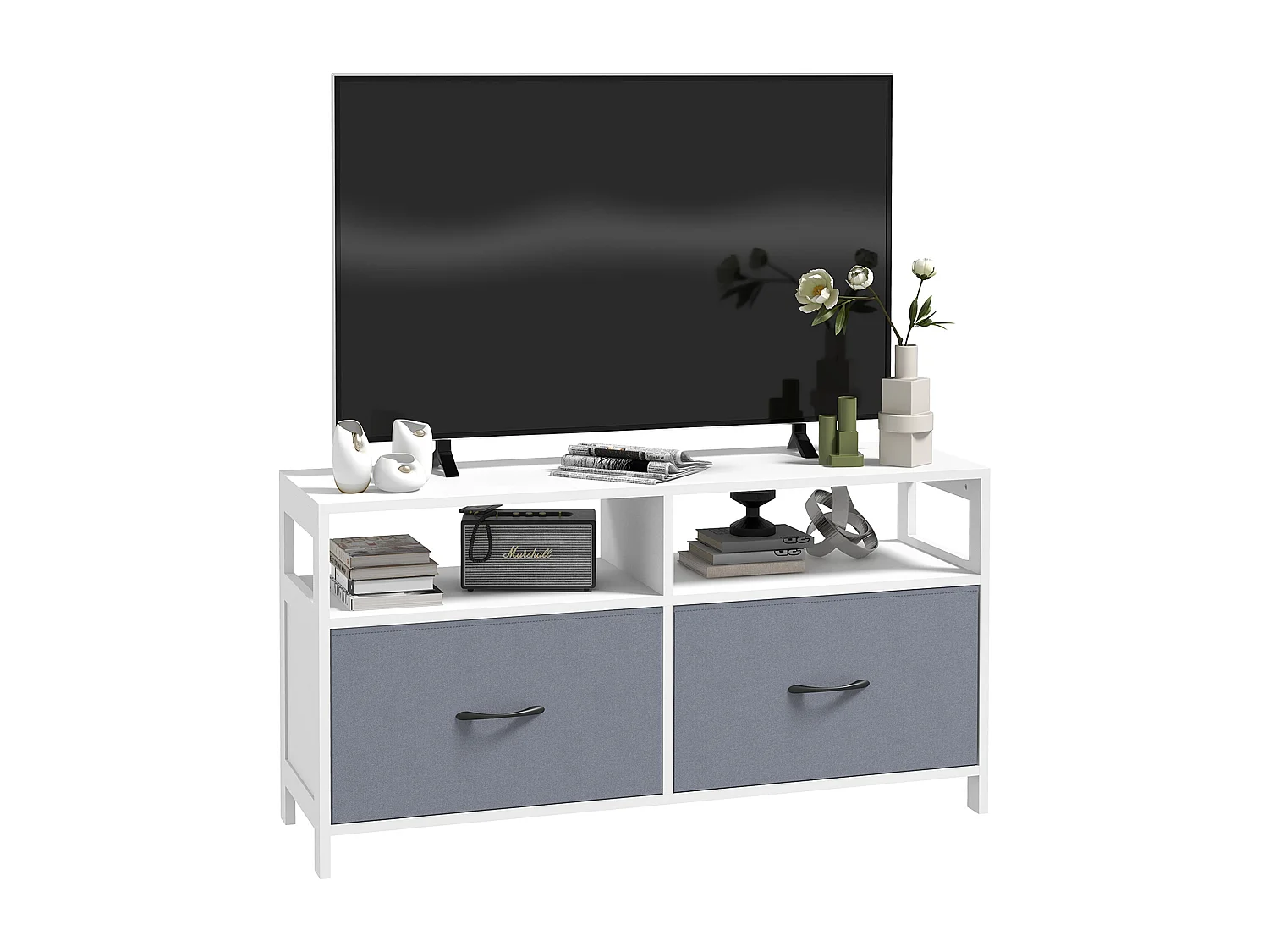 Mobile tv 45&nbsp; max con 2 cassetti e 2 ripiani bianco grigio