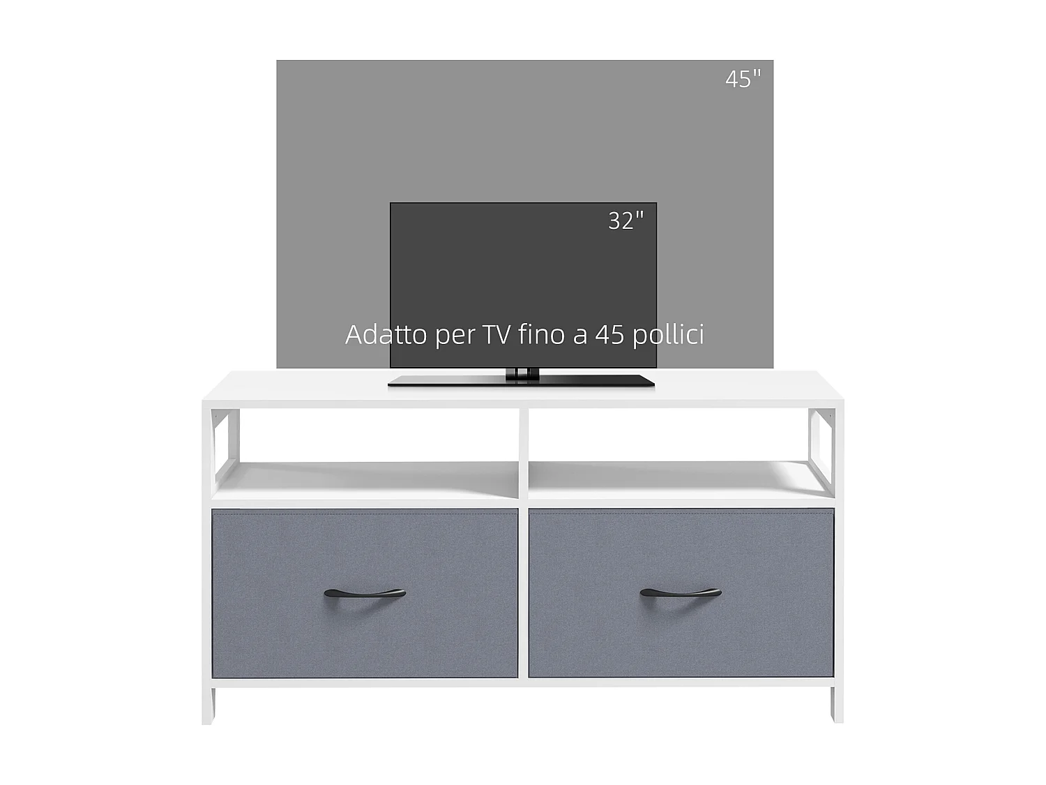 Mobile tv 45&nbsp; max con 2 cassetti e 2 ripiani bianco grigio