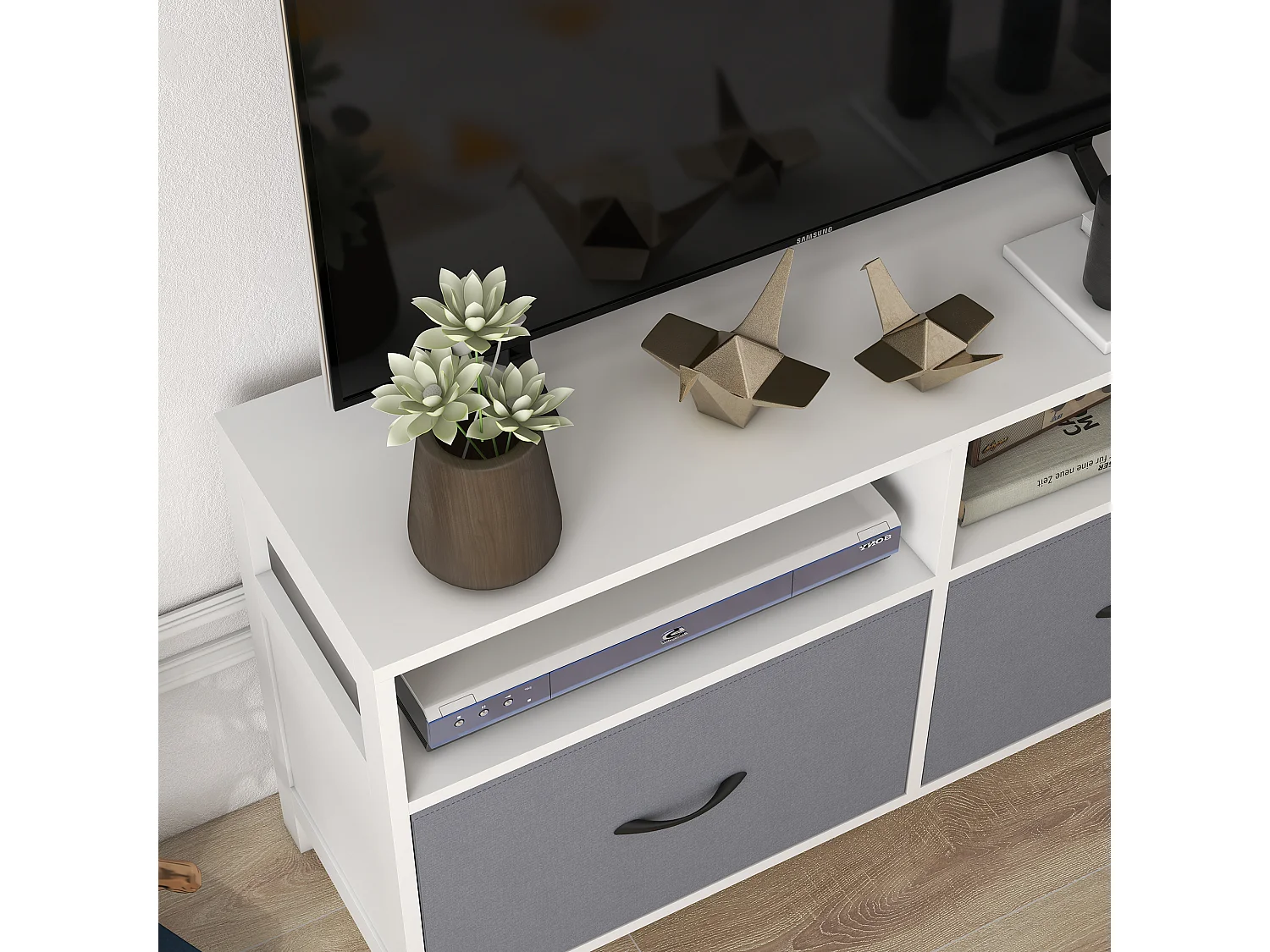 Mobile tv 45&nbsp; max con 2 cassetti e 2 ripiani bianco grigio