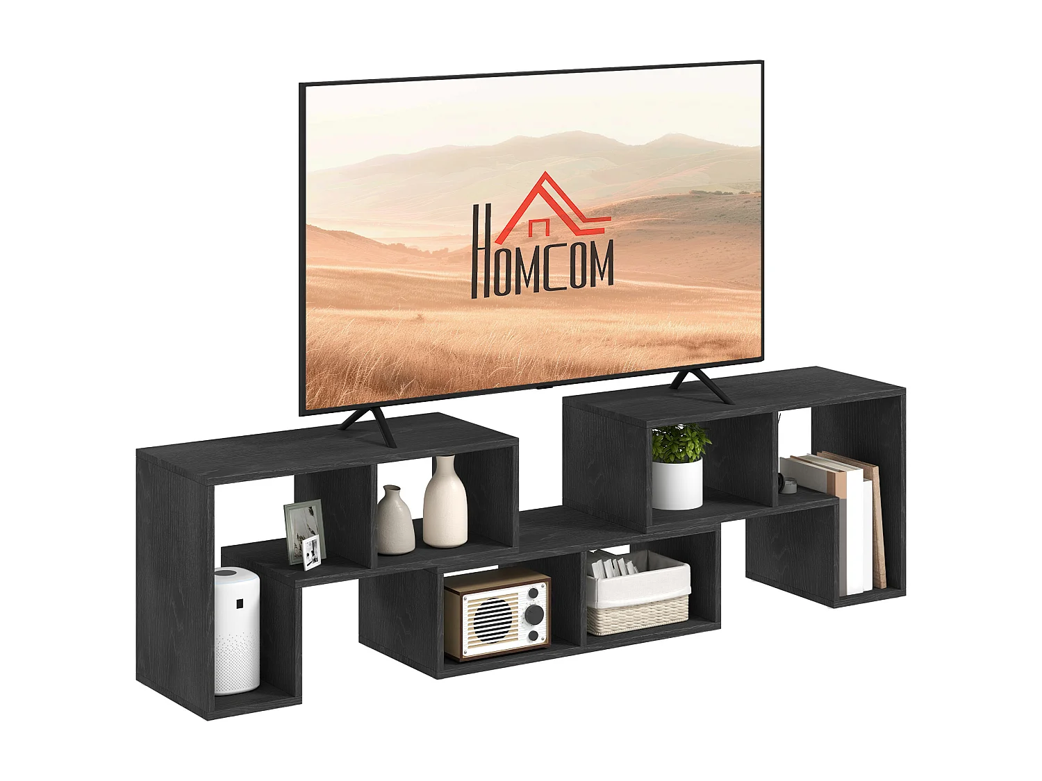 Mobile tv 75&nbsp; max modulabile a 6 ripiani totali in truciolato nero