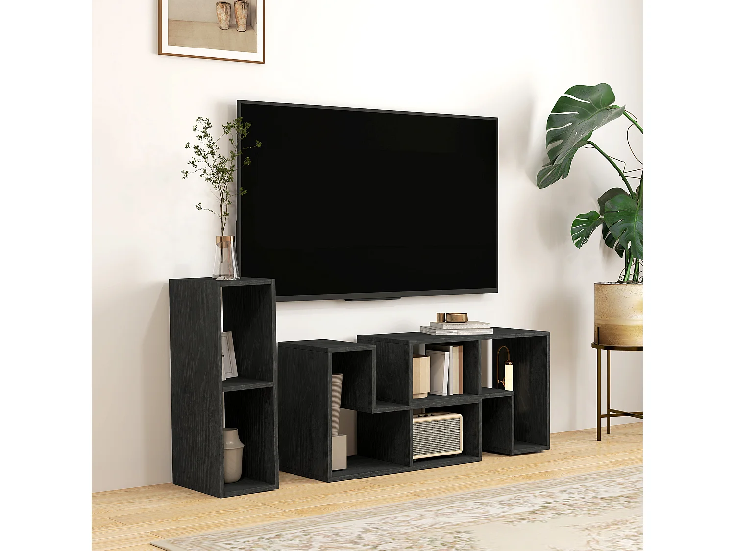 Mobile tv 75&nbsp; max modulabile a 6 ripiani totali in truciolato nero