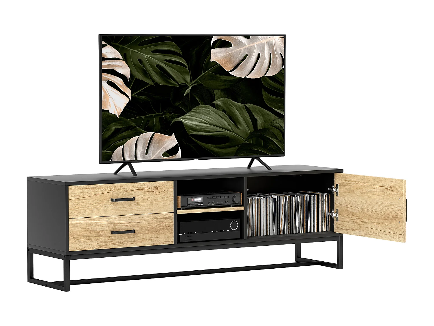 Mobile porta tv 60&nbsp; con armadietto 2 cassetti e ripiani colore legno