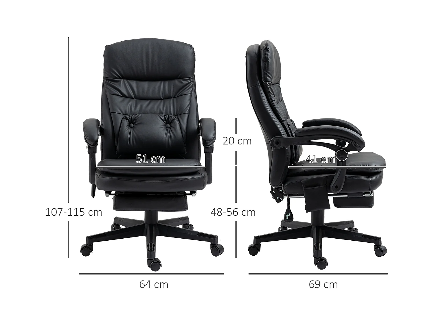 Sedia da ufficio massaggiante similpelle con presa usb nero