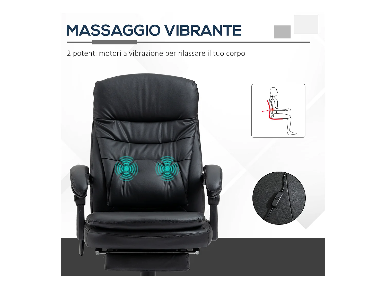 Sedia da ufficio massaggiante similpelle con presa usb nero