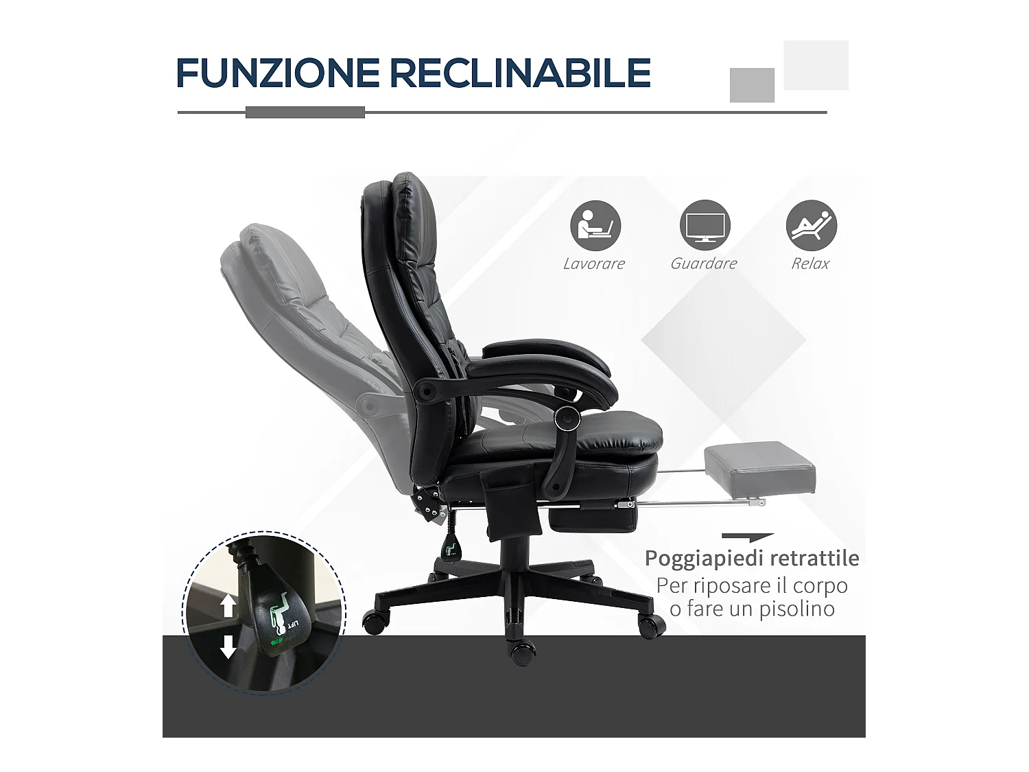 Sedia da ufficio massaggiante similpelle con presa usb nero