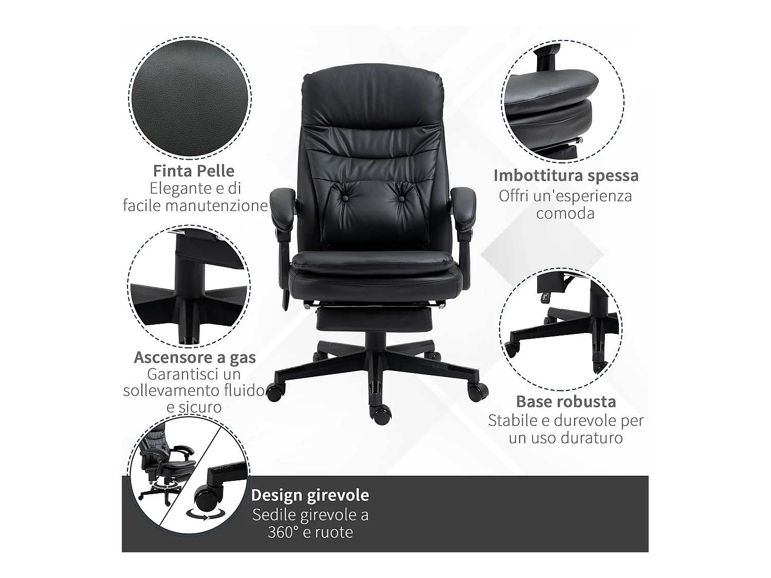 Sedia da ufficio massaggiante similpelle con presa usb nero