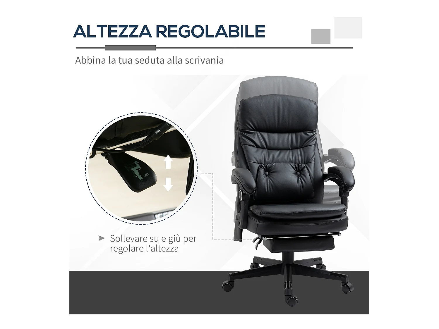 Sedia da ufficio massaggiante similpelle con presa usb nero