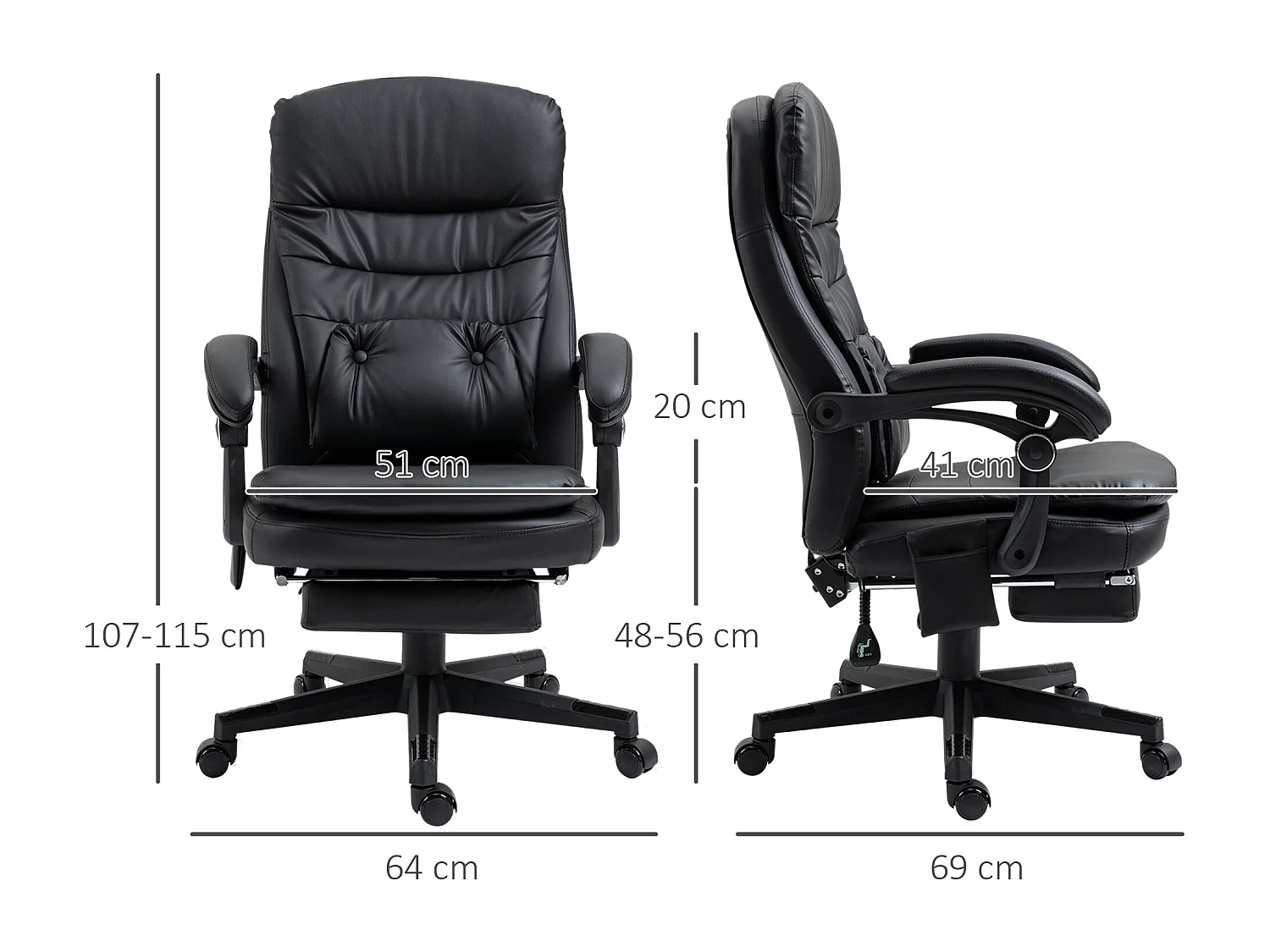 Sedia da ufficio massaggiante similpelle con presa usb nero