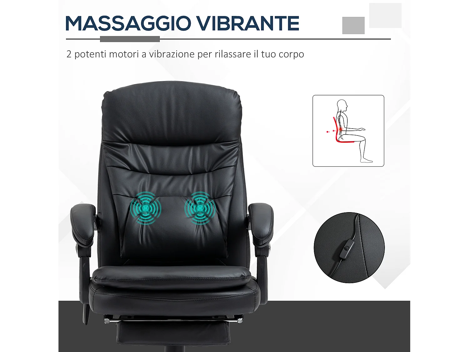 Sedia da ufficio massaggiante similpelle con presa usb nero