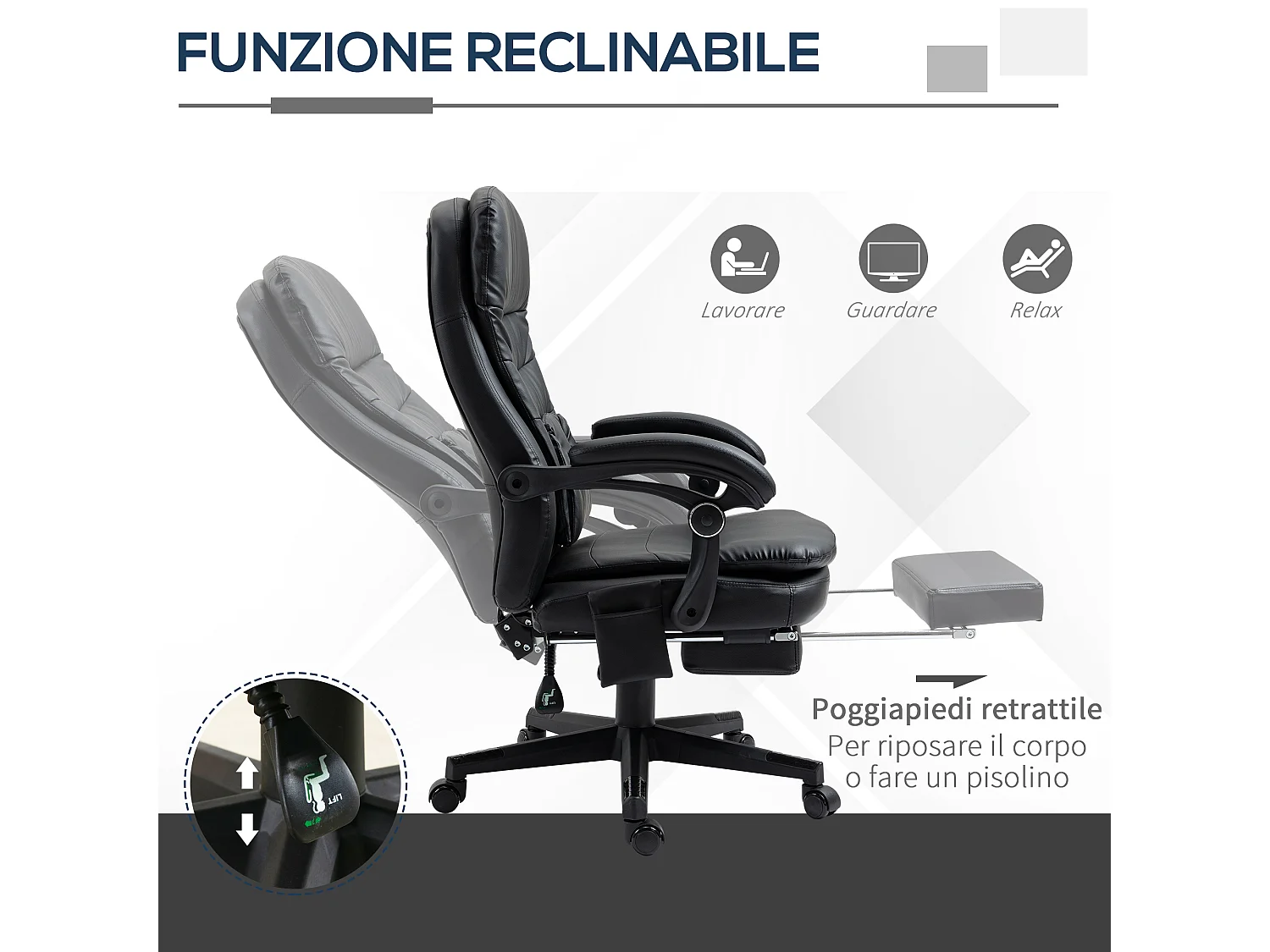 Sedia da ufficio massaggiante similpelle con presa usb nero