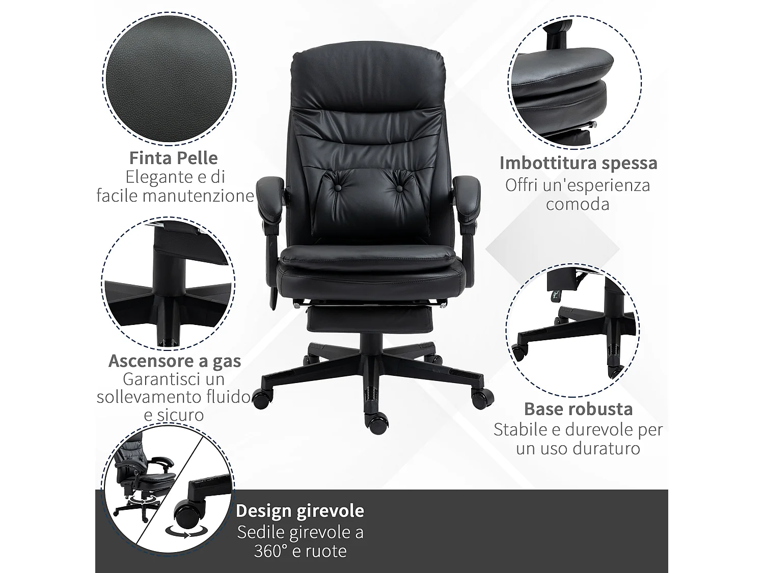 Sedia da ufficio massaggiante similpelle con presa usb nero