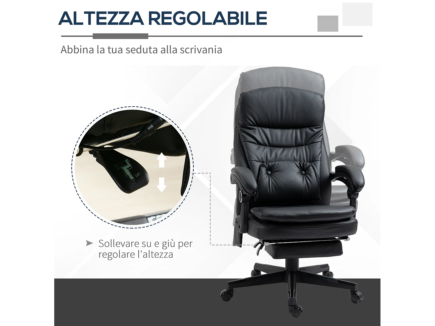 Sedia da ufficio massaggiante similpelle con presa usb nero