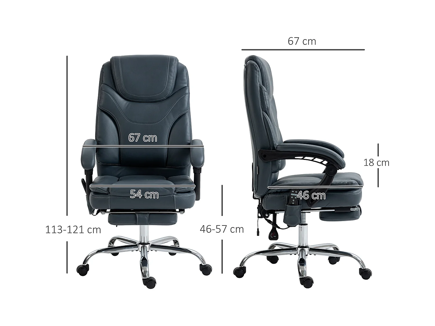 Sedia da ufficio massaggiante e riscaldante con poggiapiedi grigio