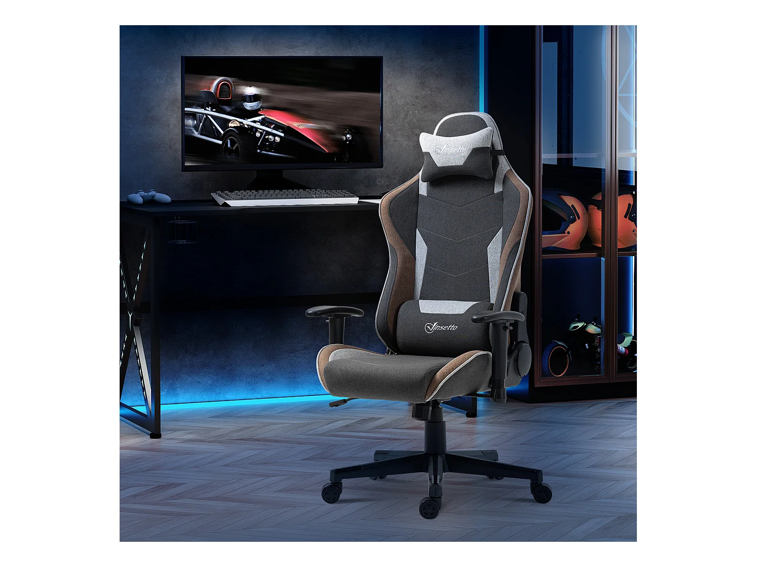 Sedia gaming reclinabile a 150° poggiatesta cuscino lombare