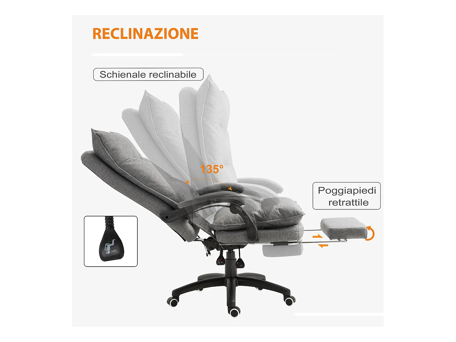 Sedia da ufficio ergonomica con 6 punti di massaggio grigia