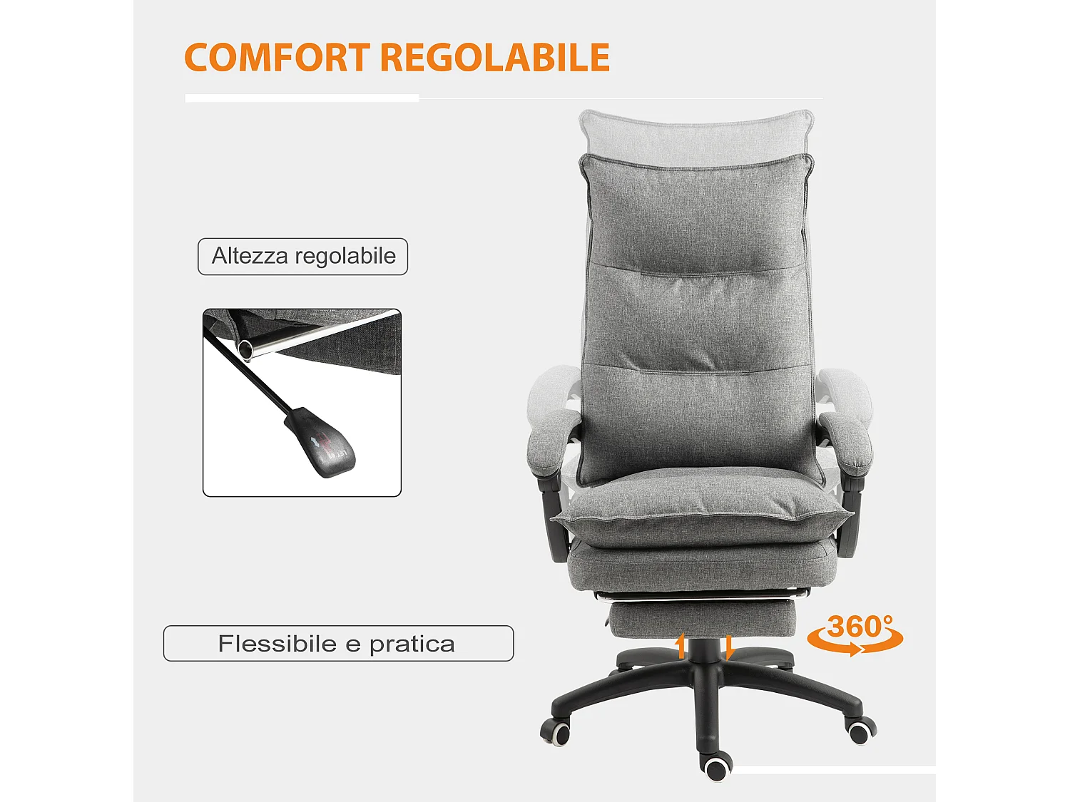 Sedia da ufficio ergonomica con 6 punti di massaggio grigia