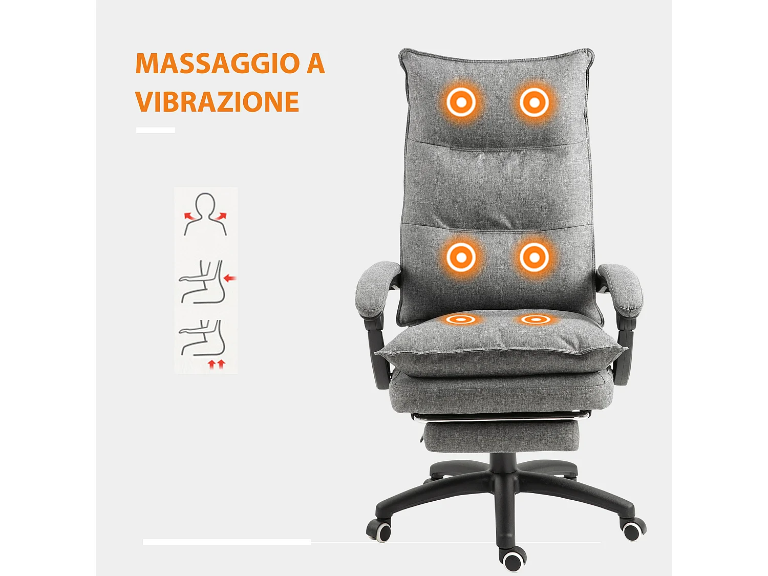 Sedia da ufficio ergonomica con 6 punti di massaggio grigia