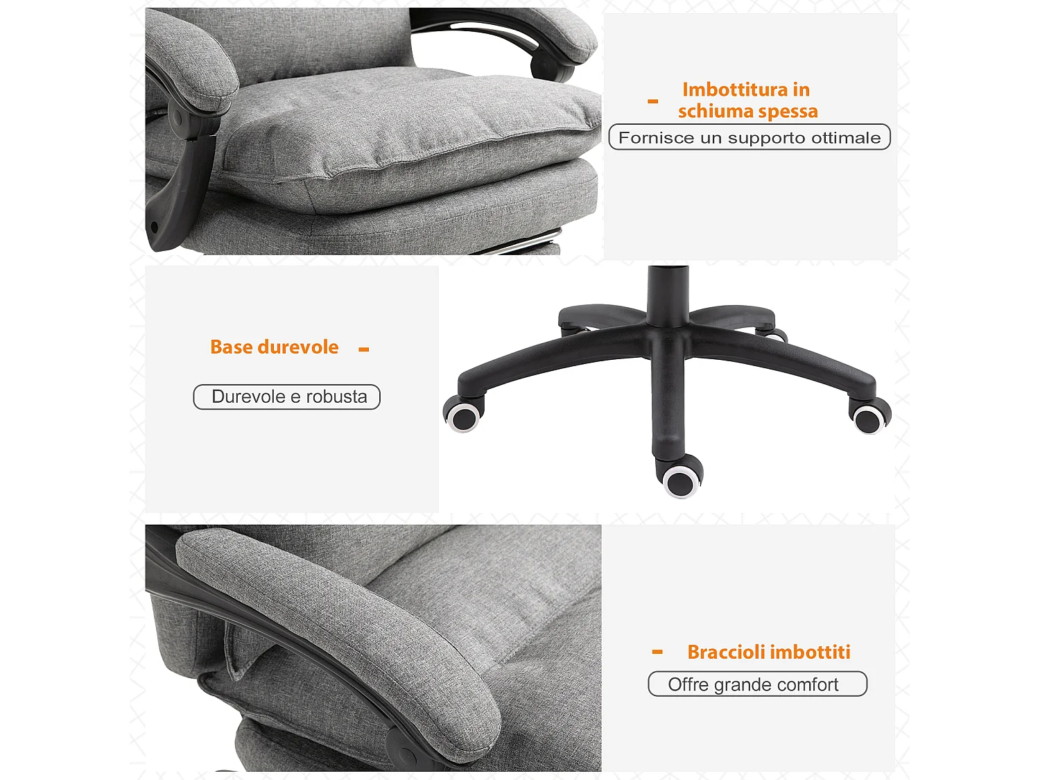 Sedia da ufficio ergonomica con 6 punti di massaggio grigia